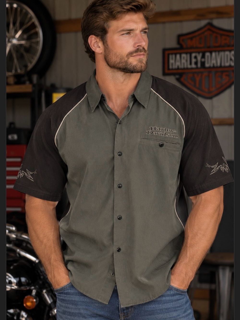 Harley-Davidson XXL Rugged Black and Gray Custom Speed Spade Shirt
